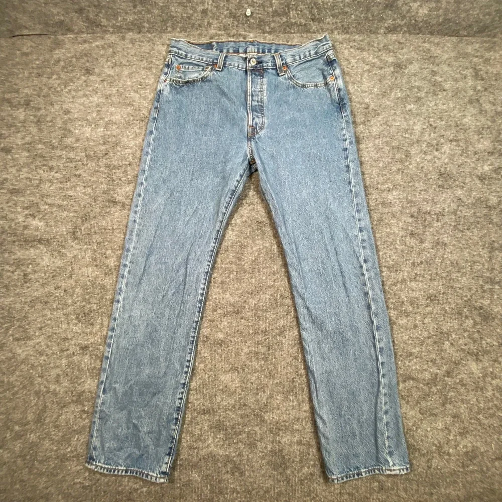 Levis 501 Original Fit Mens Jeans 34x32 Medium Wash Blue Button Fly Straight Leg